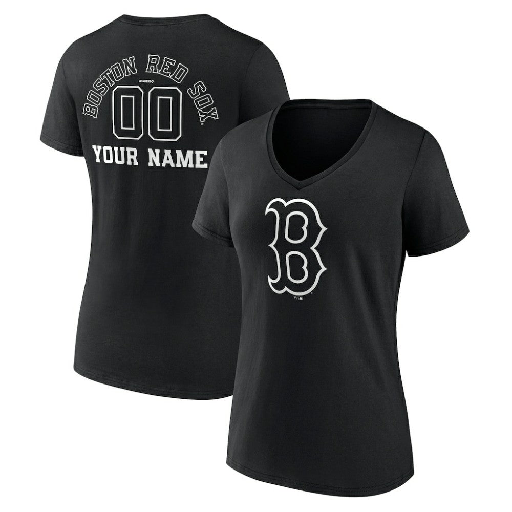Boston Red Sox Women's Monochrome Personalized Name & Number V-Neck T-Shirt Black