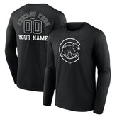 Chicago Cubs Monochrome Personalized Name & Number Long Sleeve T-Shirt Black
