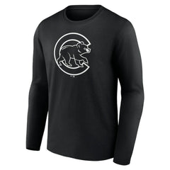 Chicago Cubs Monochrome Personalized Name & Number Long Sleeve T-Shirt Black