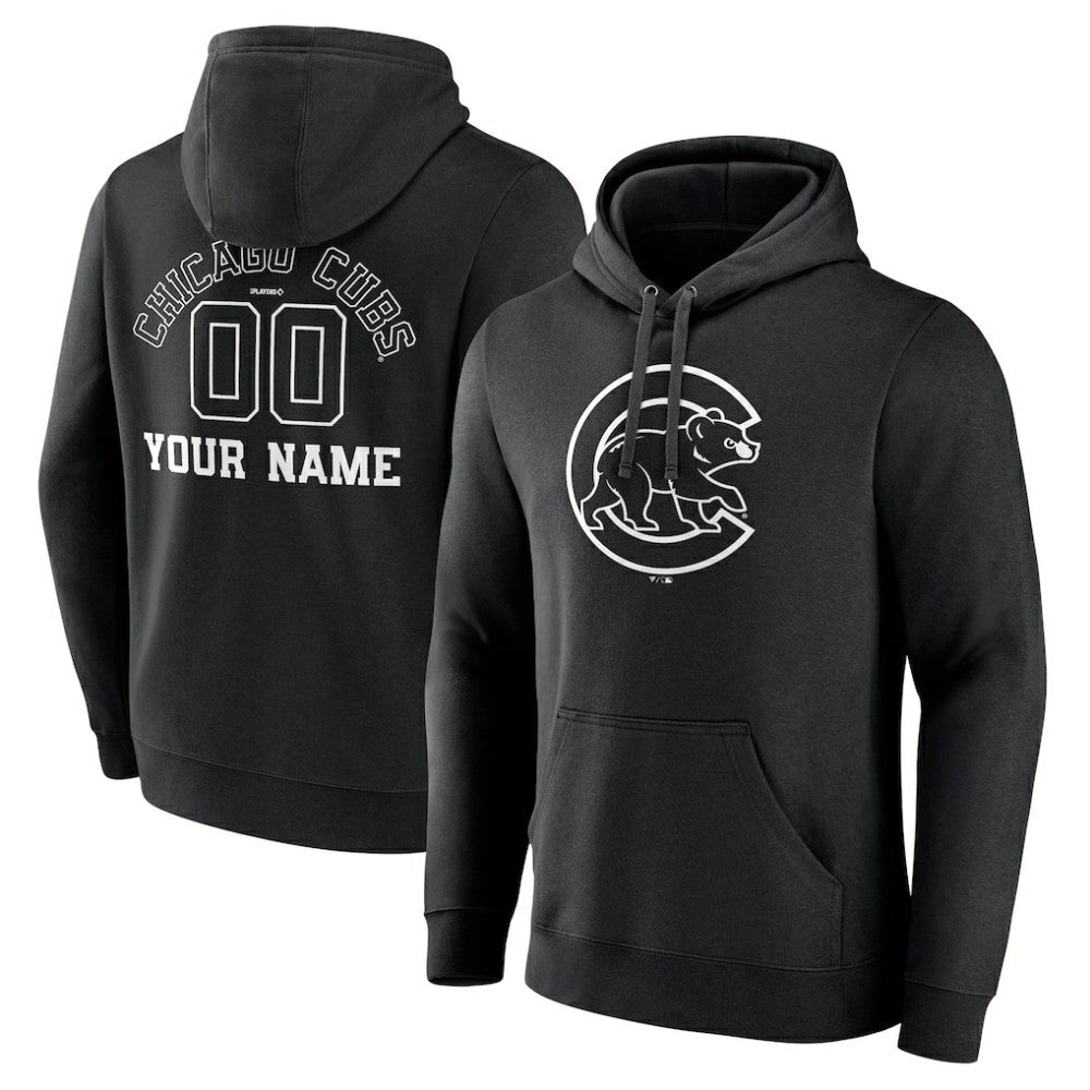 Chicago Cubs Monochrome Personalized Name & Number Pullover Hoodie Black
