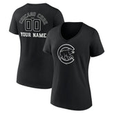 Chicago Cubs Women's Monochrome Personalized Name & Number V-Neck T-Shirt Black