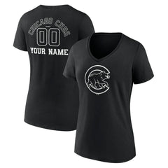 Chicago Cubs Women's Monochrome Personalized Name & Number V-Neck T-Shirt Black