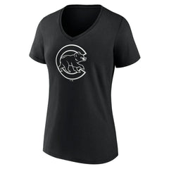 Chicago Cubs Women's Monochrome Personalized Name & Number V-Neck T-Shirt Black
