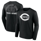 Cincinnati Reds Monochrome Personalized Name & Number Long Sleeve T-Shirt Black