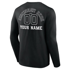 Cincinnati Reds Monochrome Personalized Name & Number Long Sleeve T-Shirt Black