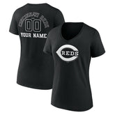 Cincinnati Reds Women's Monochrome Personalized Name & Number V-Neck T-Shirt Black