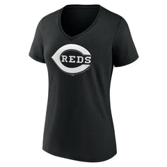 Cincinnati Reds Women's Monochrome Personalized Name & Number V-Neck T-Shirt Black