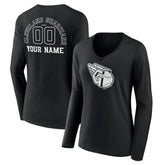 Cleveland Guardians Women's Monochrome Personalized Name & Number Long Sleeve V-Neck T-Shirt Black
