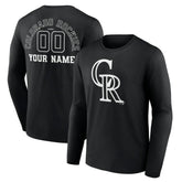 Colorado Rockies Monochrome Personalized Name & Number Long Sleeve T-Shirt Black