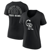 Colorado Rockies Women's Monochrome Personalized Name & Number V-Neck T-Shirt Black