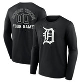 Detroit Tigers Monochrome Personalized Name & Number Long Sleeve T-Shirt Black