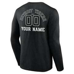 Detroit Tigers Monochrome Personalized Name & Number Long Sleeve T-Shirt Black