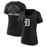Detroit Tigers Women's Monochrome Personalized Name & Number V-Neck T-Shirt Black