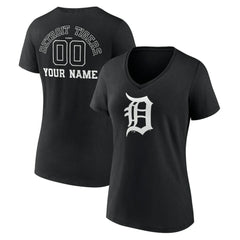 Detroit Tigers Women's Monochrome Personalized Name & Number V-Neck T-Shirt Black