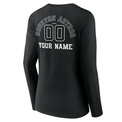 Houston Astros Women's Monochrome Personalized Name & Number Long Sleeve V-Neck T-Shirt Black