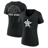 Houston Astros Women's Monochrome Personalized Name & Number V-Neck T-Shirt Black