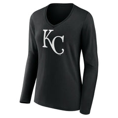 Kansas City Royals Women's Monochrome Personalized Name & Number Long Sleeve V-Neck T-Shirt Black