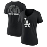 Los Angeles Dodgers Women's Monochrome Personalized Name & Number V-Neck T-Shirt Black