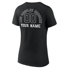 Los Angeles Dodgers Women's Monochrome Personalized Name & Number V-Neck T-Shirt Black
