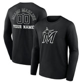 Miami Marlins Monochrome Personalized Name & Number Long Sleeve T-Shirt Black
