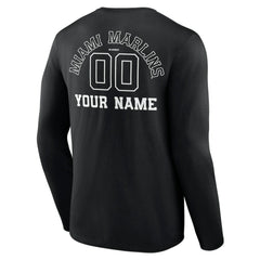 Miami Marlins Monochrome Personalized Name & Number Long Sleeve T-Shirt Black