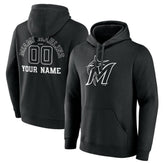 Miami Marlins Monochrome Personalized Name & Number Pullover Hoodie Black