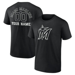 Miami Marlins Monochrome Personalized Name & Number T-Shirt Black