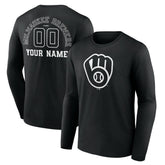 Milwaukee Brewers Monochrome Personalized Name & Number Long Sleeve T-Shirt Black