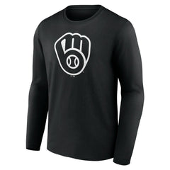 Milwaukee Brewers Monochrome Personalized Name & Number Long Sleeve T-Shirt Black