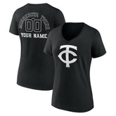 Minnesota Twins Women's Monochrome Personalized Name & Number V-Neck T-Shirt Black