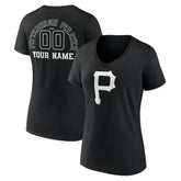 Pittsburgh Pirates Women's Monochrome Personalized Name & Number V-Neck T-Shirt Black
