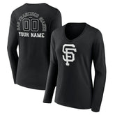 San Francisco Giants Women's Monochrome Personalized Name & Number Long Sleeve V-Neck T-Shirt Black