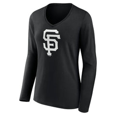 San Francisco Giants Women's Monochrome Personalized Name & Number Long Sleeve V-Neck T-Shirt Black