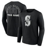 Seattle Mariners Monochrome Personalized Name & Number Long Sleeve T-Shirt Black