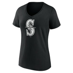 Seattle Mariners Women's Monochrome Personalized Name & Number V-Neck T-Shirt Black