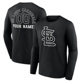 St. Louis Cardinals Monochrome Personalized Name & Number Long Sleeve T-Shirt Black