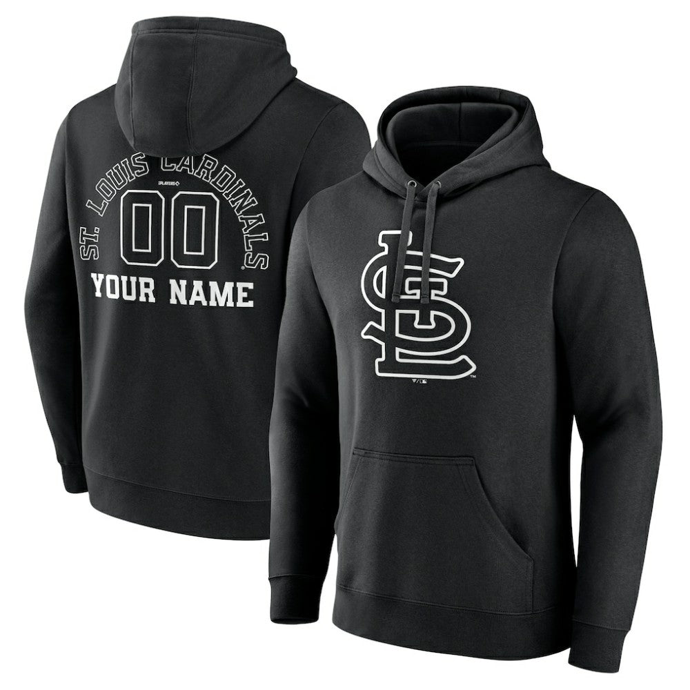 St. Louis Cardinals Monochrome Personalized Name & Number Pullover Hoodie Black