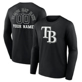 Tampa Bay Rays Monochrome Personalized Name & Number Long Sleeve T-Shirt Black