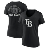 Tampa Bay Rays Women's Monochrome Personalized Name & Number V-Neck T-Shirt Black