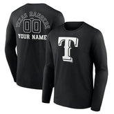 Texas Rangers Monochrome Personalized Name & Number Long Sleeve T-Shirt Black