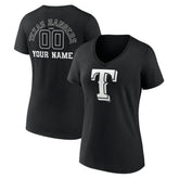 Texas Rangers Women's Monochrome Personalized Name & Number V-Neck T-Shirt Black