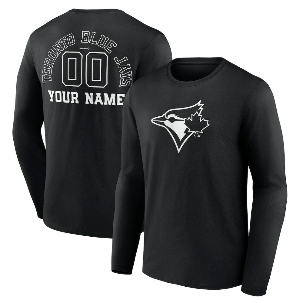 Toronto Blue Jays Monochrome Personalized Name & Number Long Sleeve T-Shirt Black