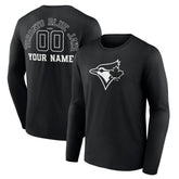 Toronto Blue Jays Monochrome Personalized Name & Number Long Sleeve T-Shirt Black