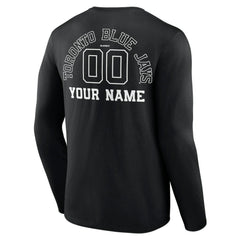 Toronto Blue Jays Monochrome Personalized Name & Number Long Sleeve T-Shirt Black