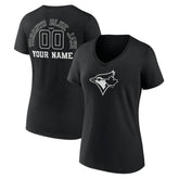Toronto Blue Jays Women's Monochrome Personalized Name & Number V-Neck T-Shirt Black