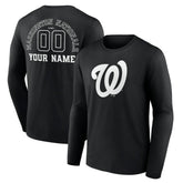 Washington Nationals Monochrome Personalized Name & Number Long Sleeve T-Shirt Black