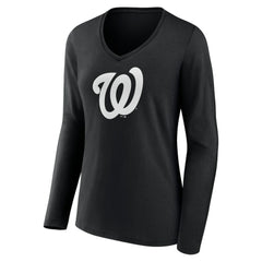 Washington Nationals Women's Monochrome Personalized Name & Number Long Sleeve V-Neck T-Shirt Black
