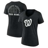 Washington Nationals Women's Monochrome Personalized Name & Number V-Neck T-Shirt Black