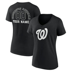 Washington Nationals Women's Monochrome Personalized Name & Number V-Neck T-Shirt Black