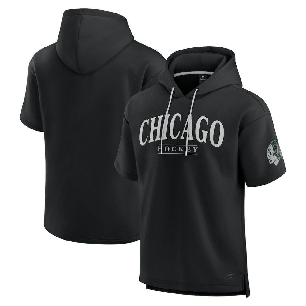 Chicago Blackhawks Fanatics Elements Ready Short Sleeve Pullover Hoodie - Black Hoodies